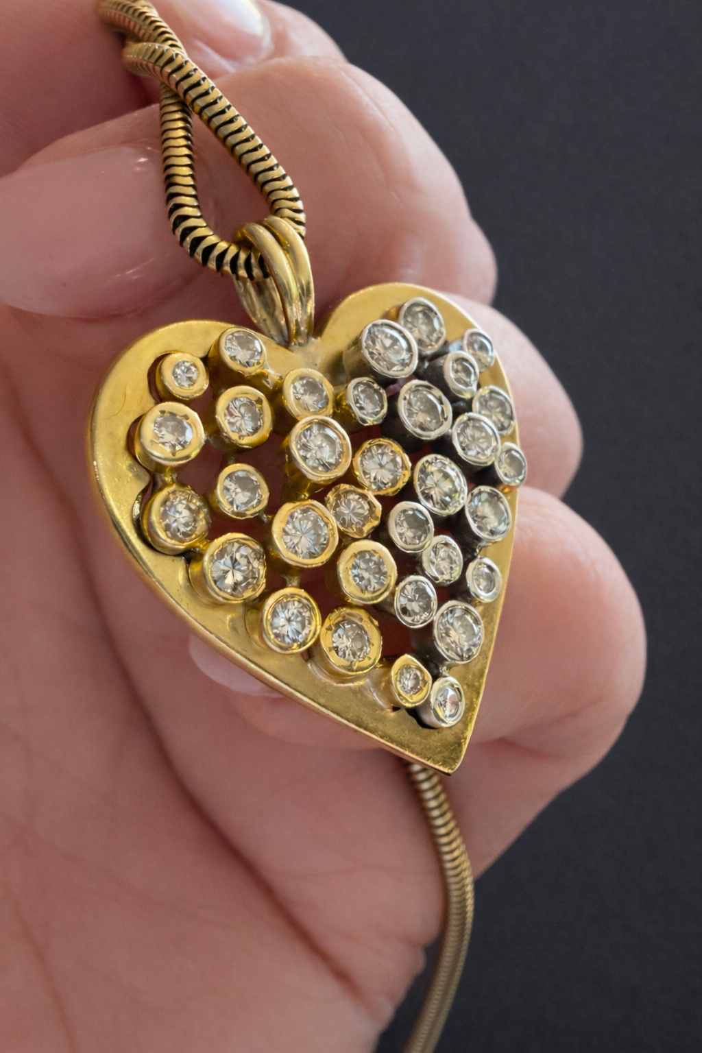 Vintage Two tone Diamond Set Heart Pendant