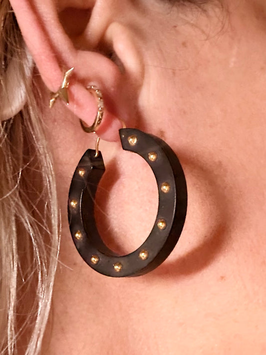 Vintage Wood and 14k gold Hoops