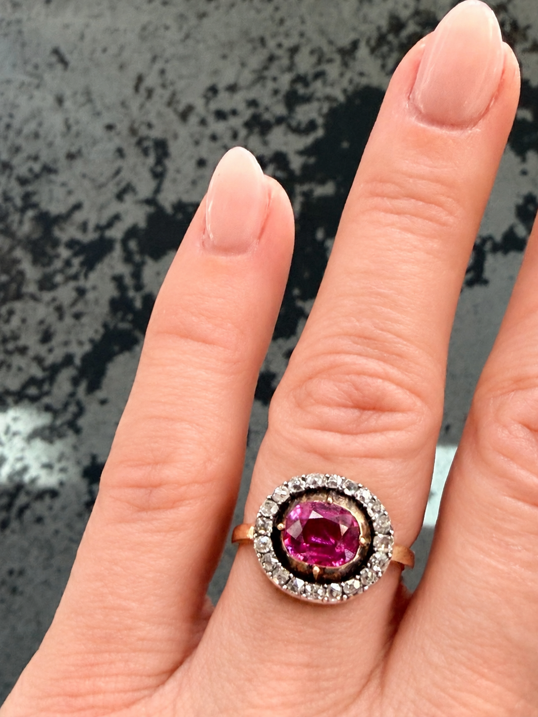 Antique Burma Ruby & Diamond Cluster Ring
