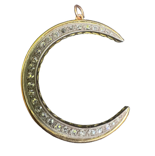 Antique Steel and Gold Diamond Crescent Pendant