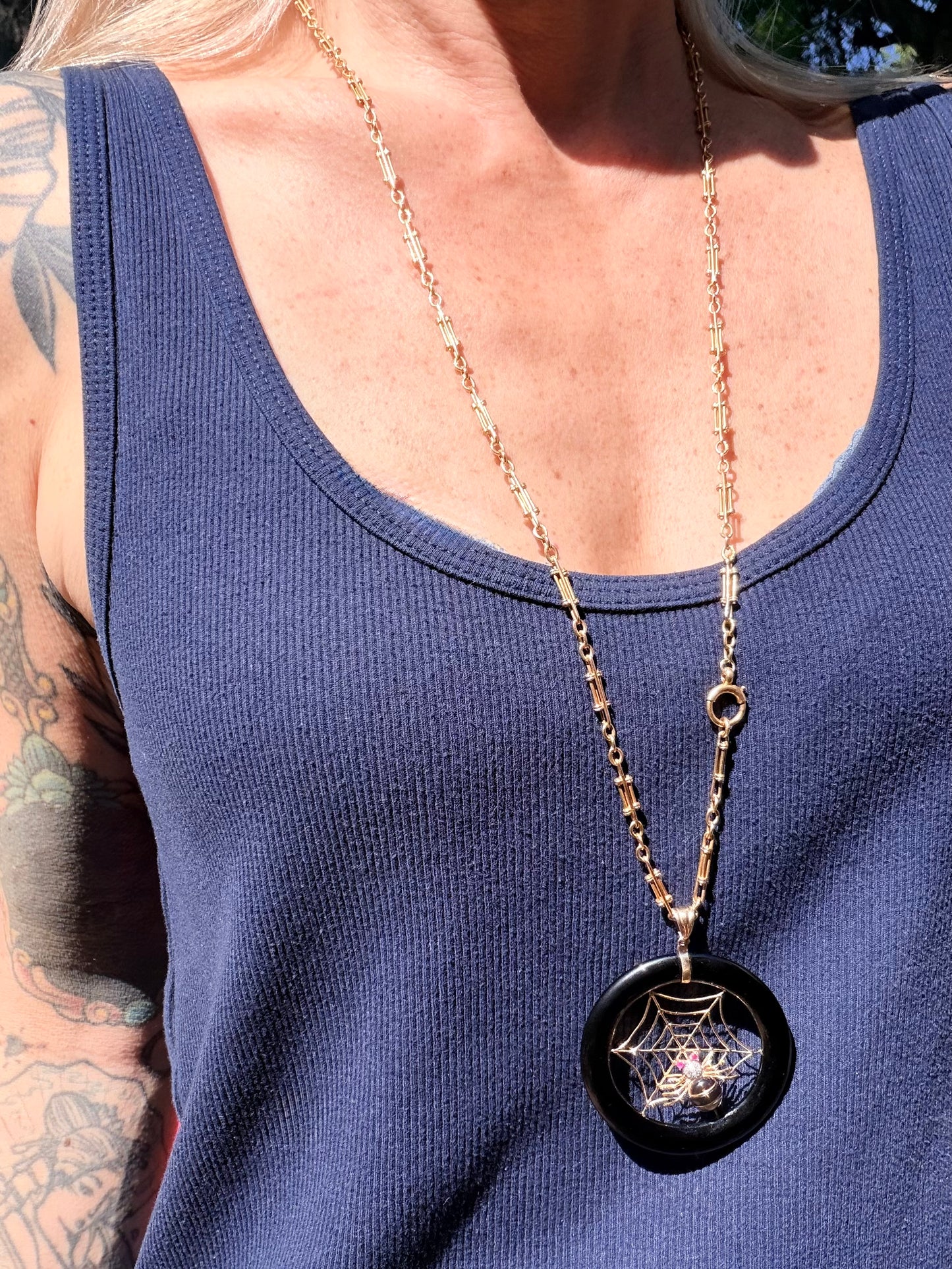 Vintage Spiderweb Onyx Pendant