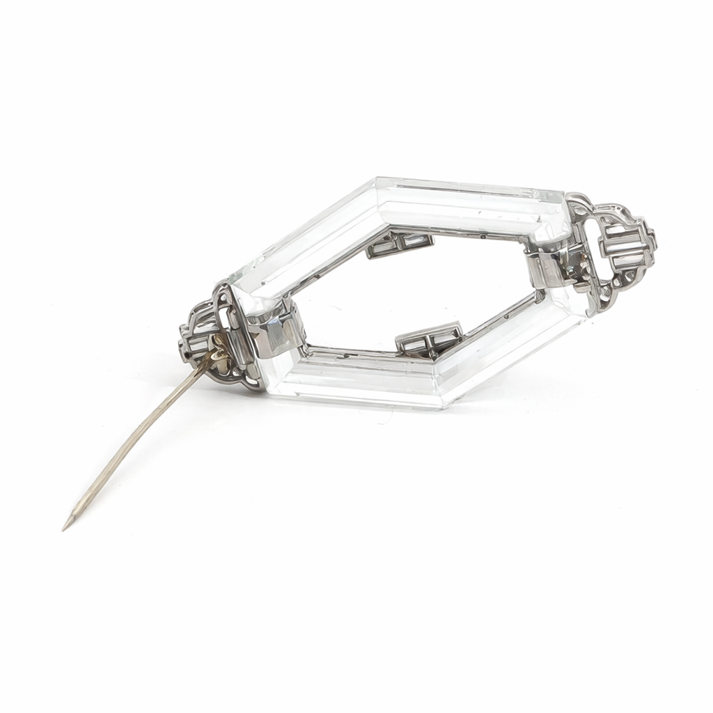 Art Deco Rock Crystal, Diamond & Onyx Brooch