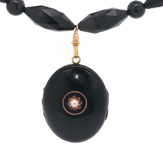 Antique Onyx and Pearl Chunky Chain Locket