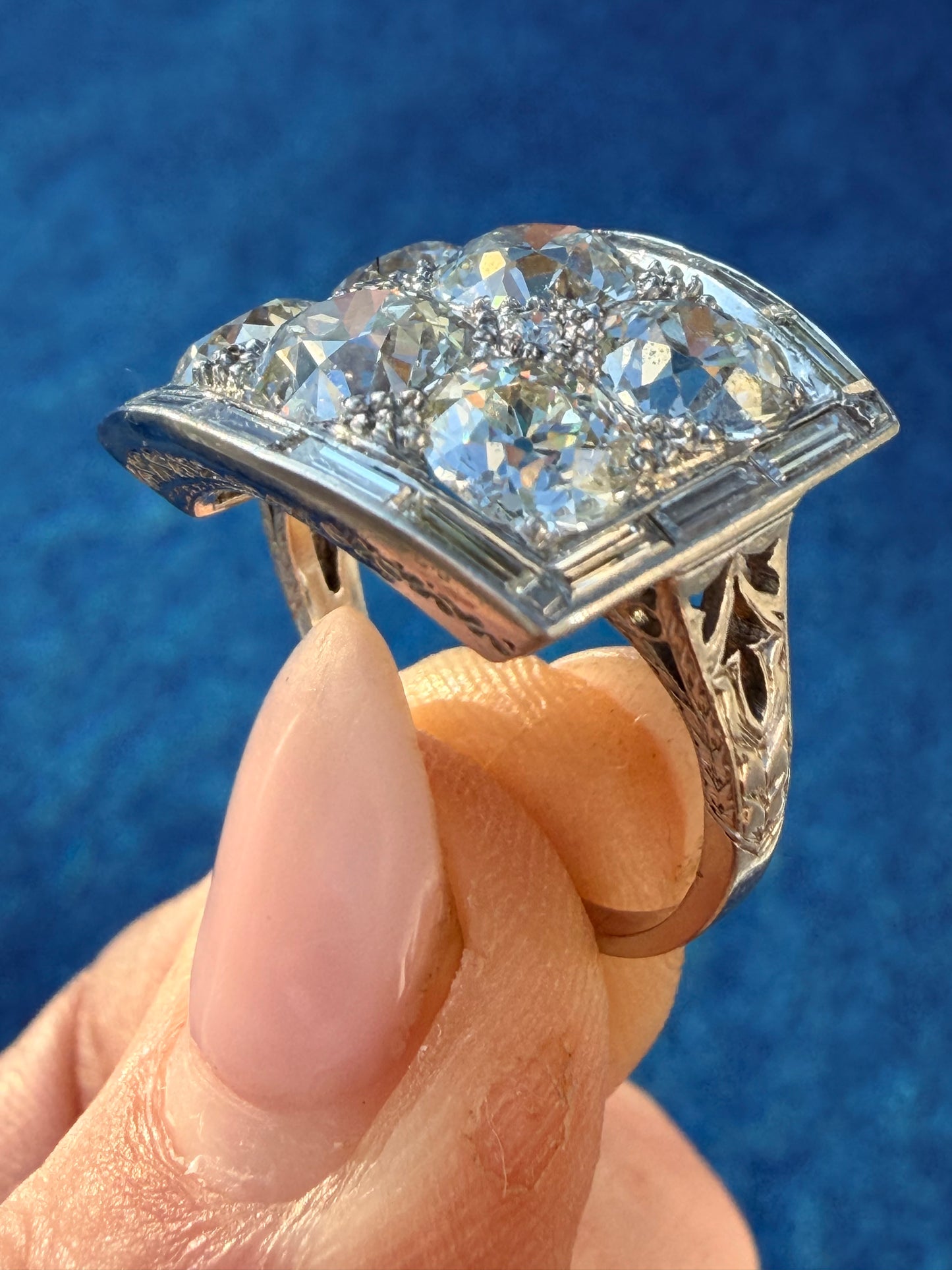 Art Deco Old Mine Cut Diamond Cluster Ring