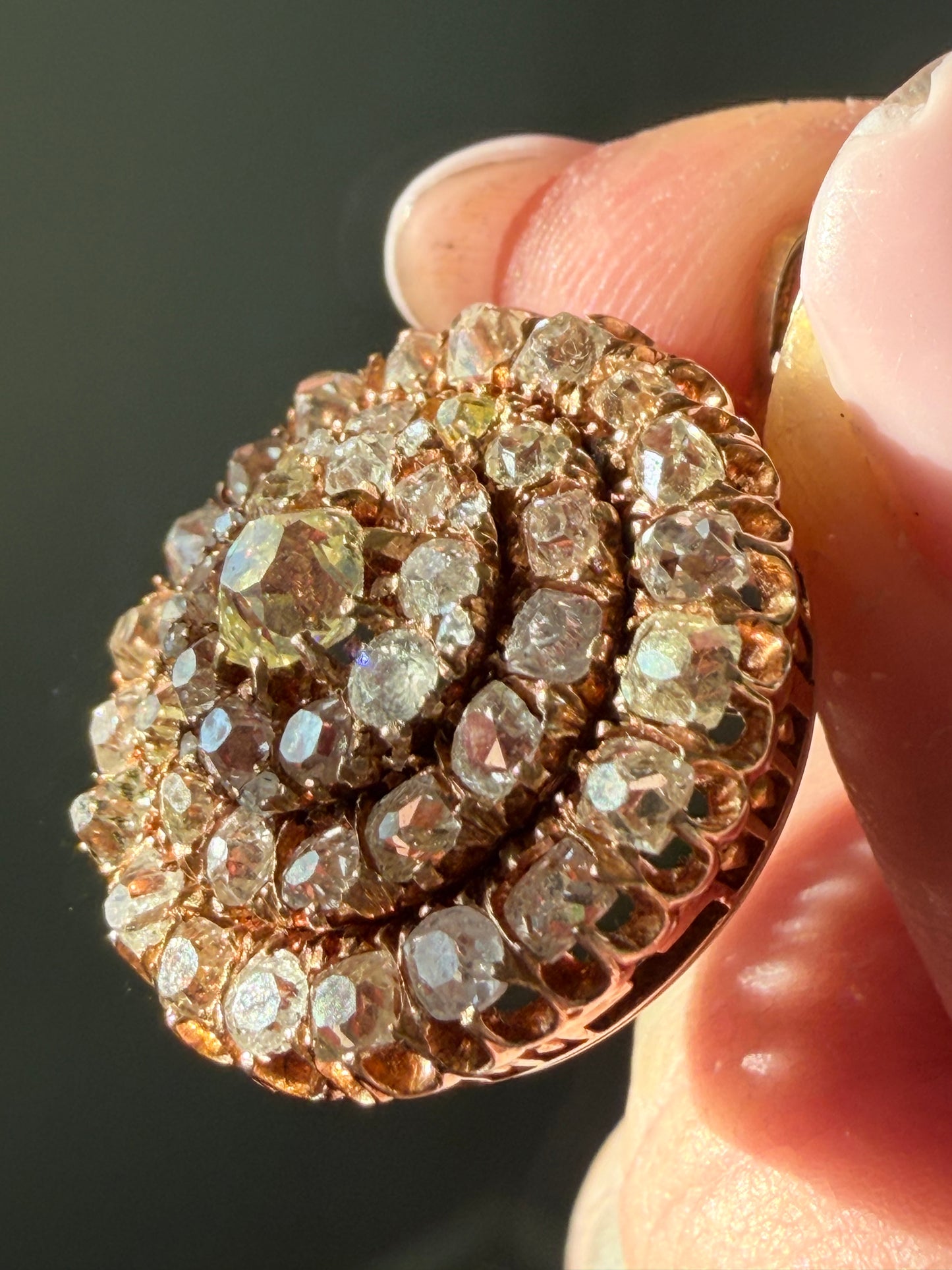 Antique Russian Old Mine Cut Diamond Cluster Pendant