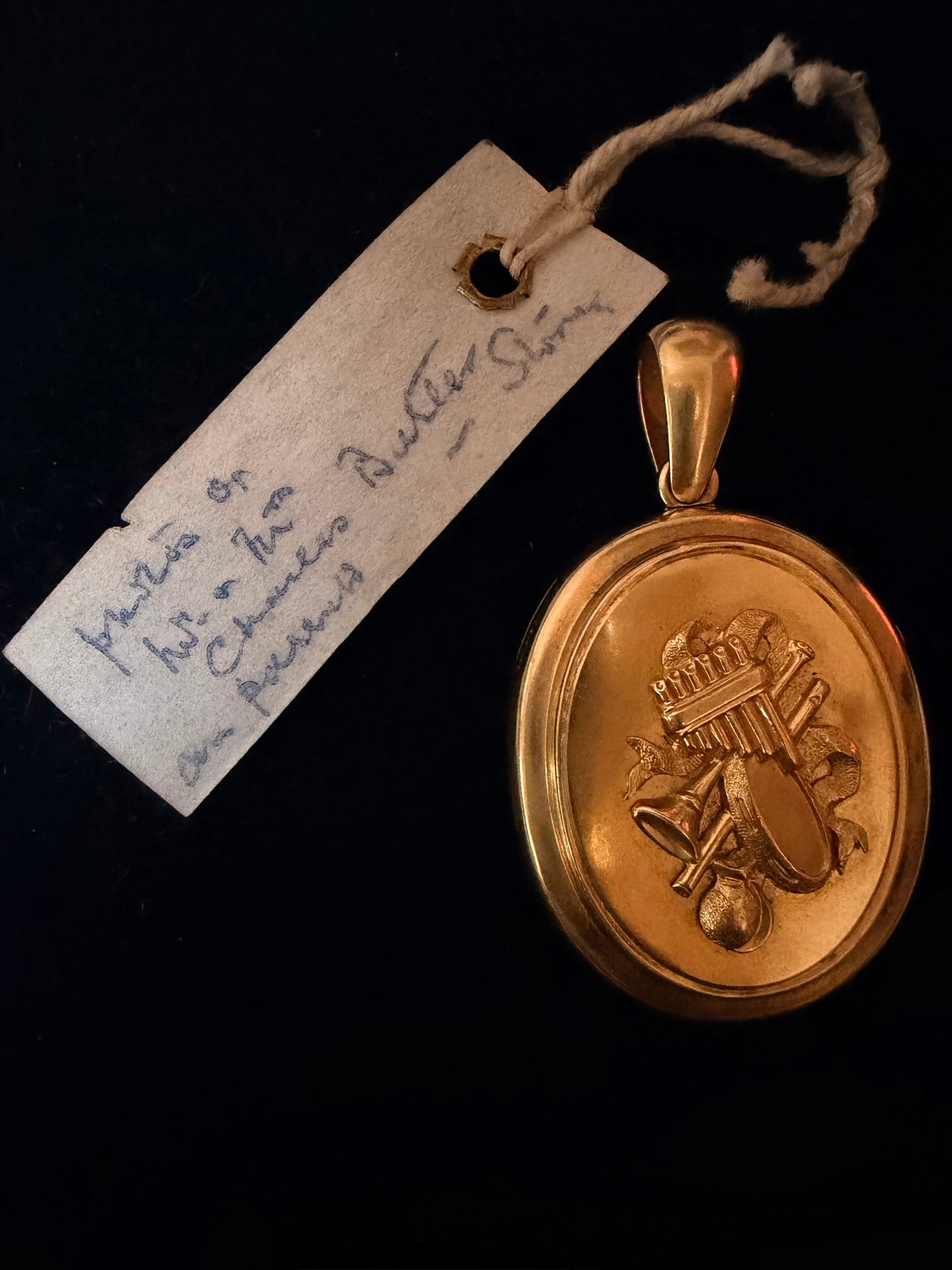 Antique 18k Gold Musical Instrument Locket Circa 1872