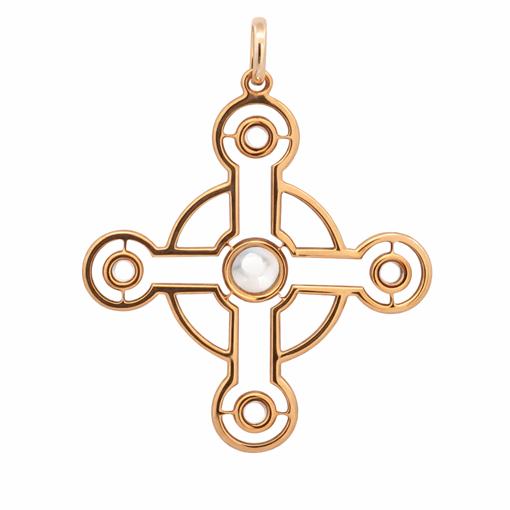 Vintage Moonstone White Enamel Cross Pendant