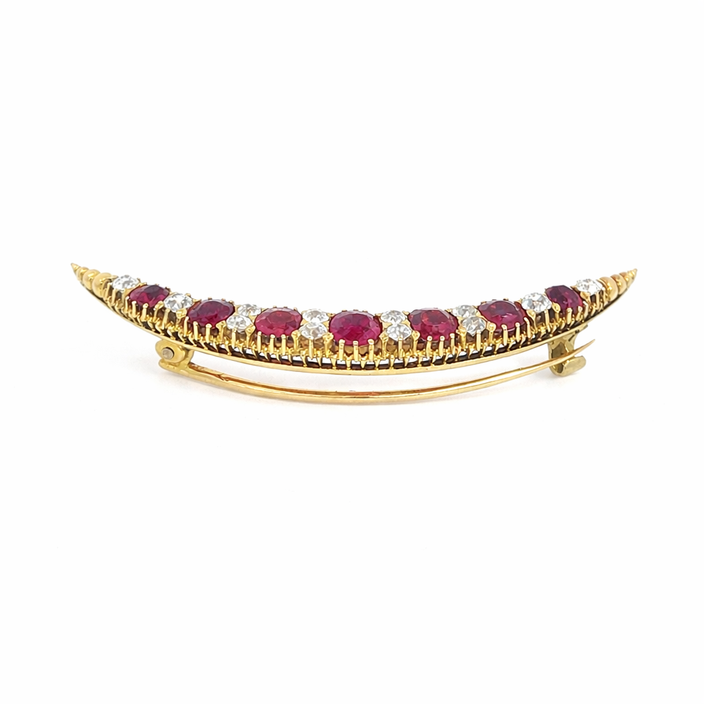 Edwardian Ruby and Diamond Crescent Brooch