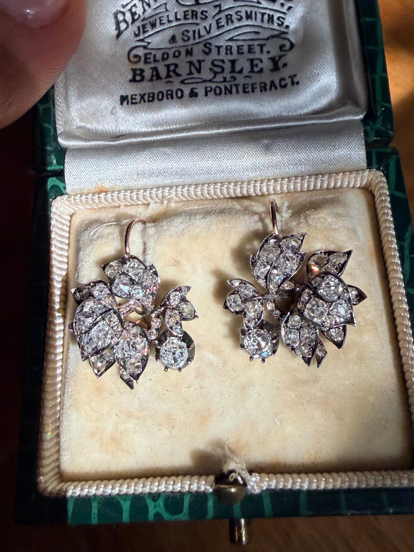 Victorian Old Mine Cut Diamond Floral Earrings and Pendants