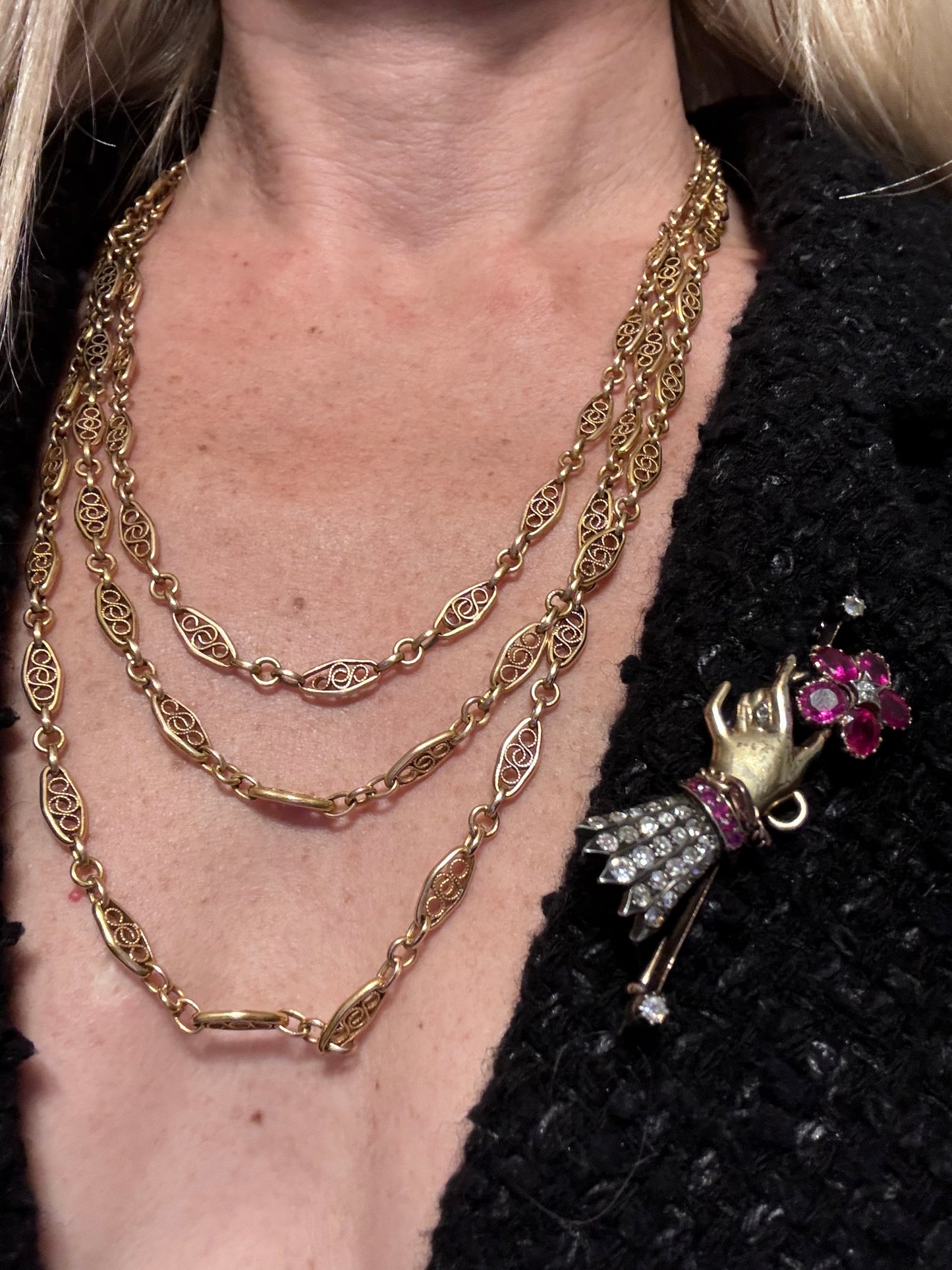 Victorian Ruby and Diamond Mourning Hand Brooch