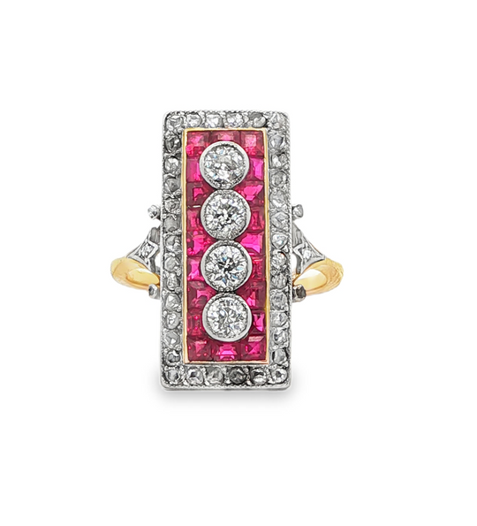 Art Deco Ruby and Diamond Tablet Ring
