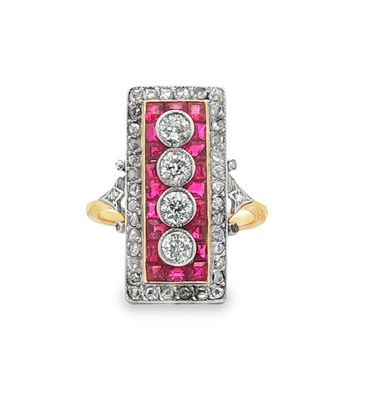 Art Deco Ruby and Diamond Tablet Ring