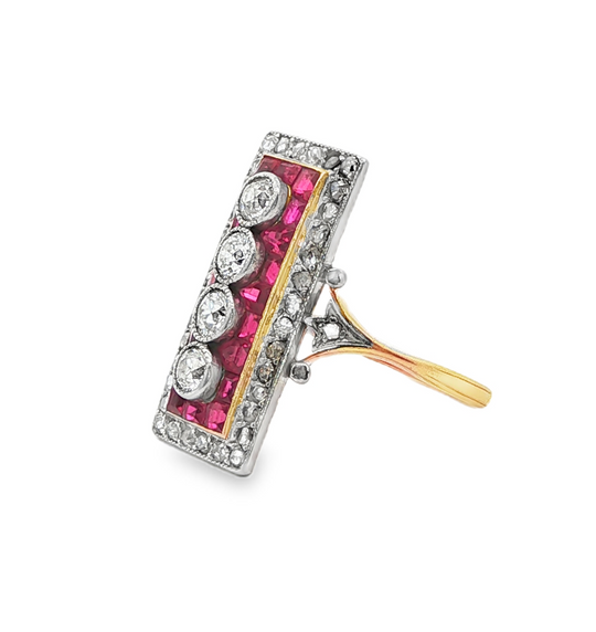 Art Deco Ruby and Diamond Tablet Ring