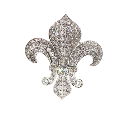 Mid Centrury Fleur-de-lis Diamond Brooch Pendant