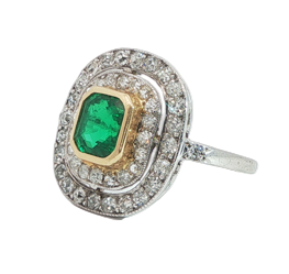 Art Deco Emerald and Diamond Cluster Ring