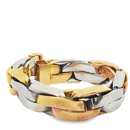 Meister Two Tone Gold Textured Wrapped Link Bracelet