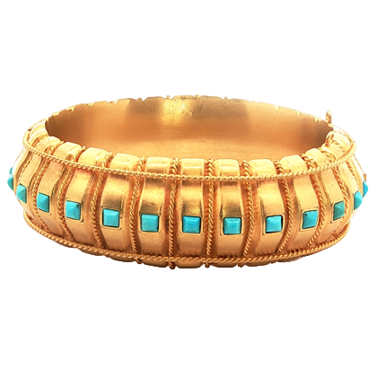 Victorian Etruscan Revival Turquoise Bangel