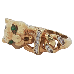 Vintage Diamond and Emerald Panther Ring