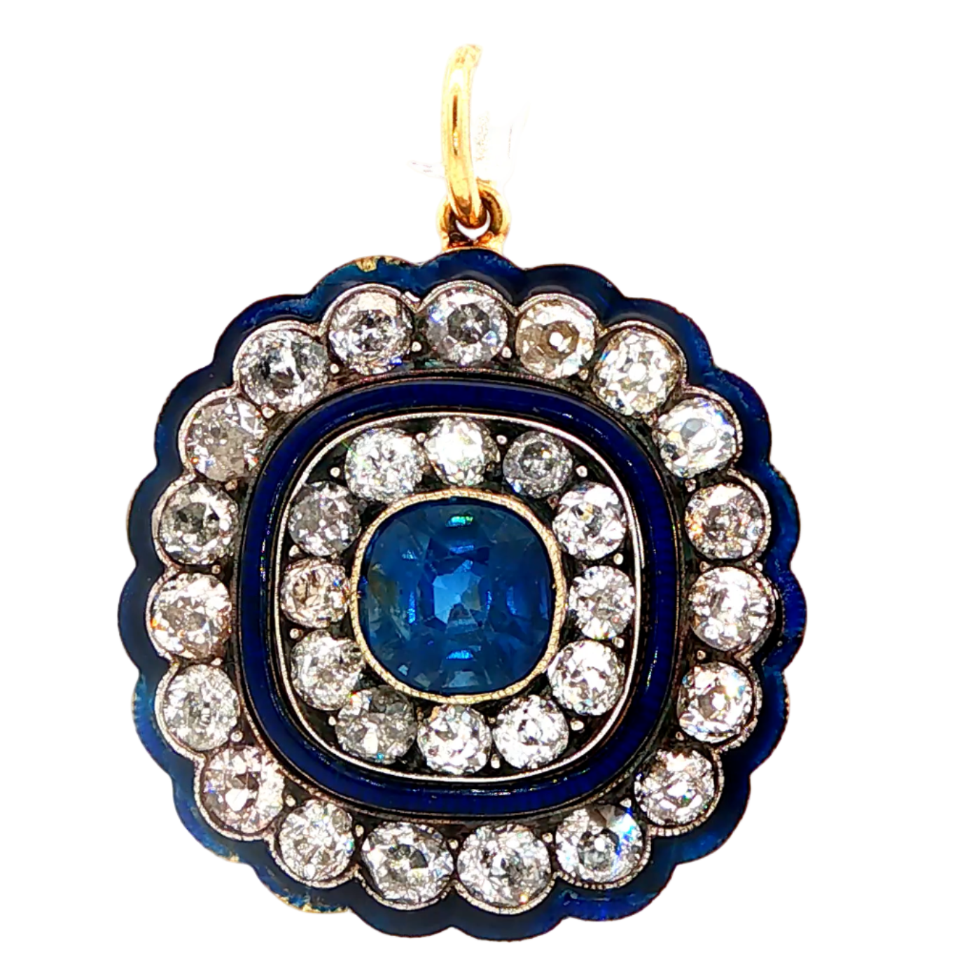Art Deco Sapphire and Diamond Cluster Pendant