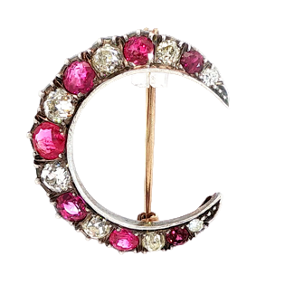 Victorian Ruby & Diamond Crescent Brooch