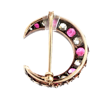 Victorian Ruby & Diamond Crescent Brooch