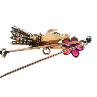 Victorian Ruby and Diamond Mourning Hand Brooch