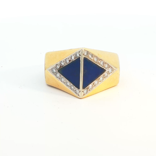Vintage Lapis & Diamond Trillion Top Ring