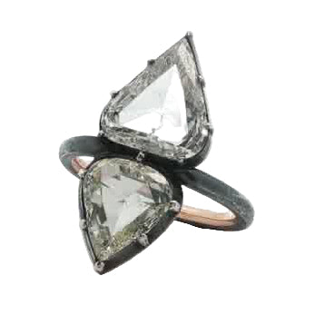 Toi et Moi Portrait Pear Cut Diamond Ring