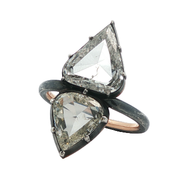Toi et Moi Portrait Pear Cut Diamond Ring
