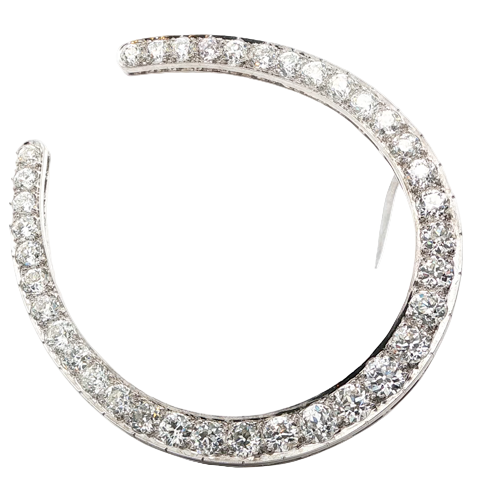 Antique Old Mine Cut Diamond Horseshoe Brooch