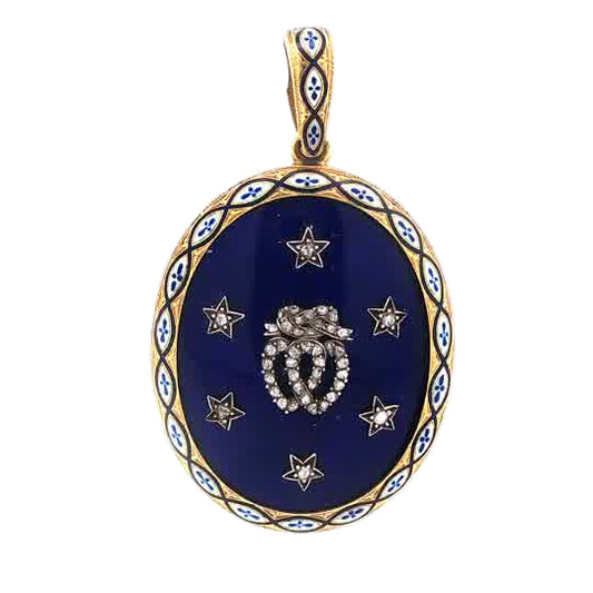 Victorian Enamel and Diamond Double Heart and Stars Locket