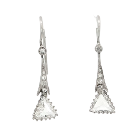 Art Deco Trillion Cut Diamond Drop Earrings
