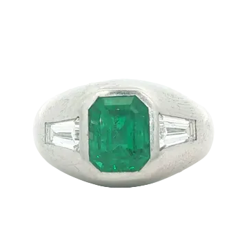 Vintage Platinum Emerald and Diamond Ring