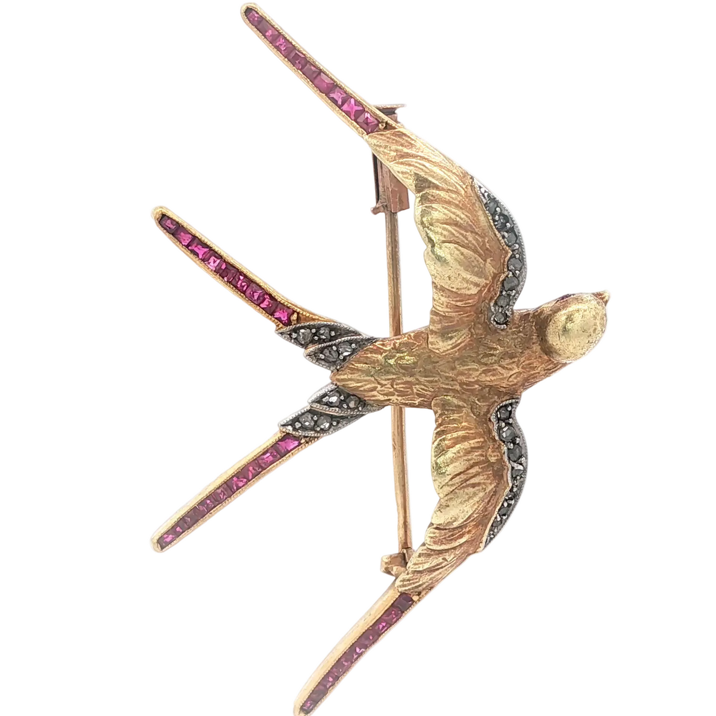 SOLD - Victorian Ruby and Diamond Swallow Brooch