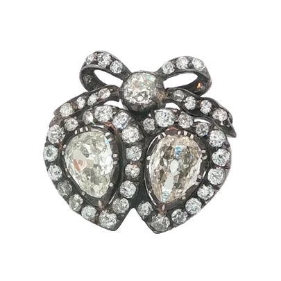 Victorian Double Heart Diamond Brooch