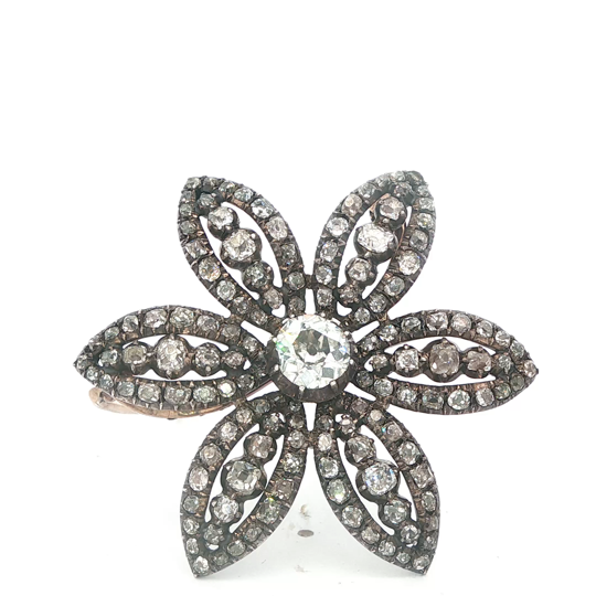Georgian Diamond Cluster Flower Brooch