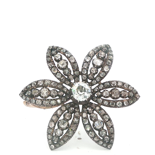 Georgian Diamond Cluster Flower Brooch