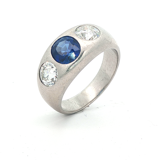 Burmese Sapphire & Diamond Flush Set Ring