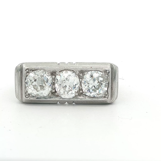 Three Stone Old Mine Cut Diamond Ring