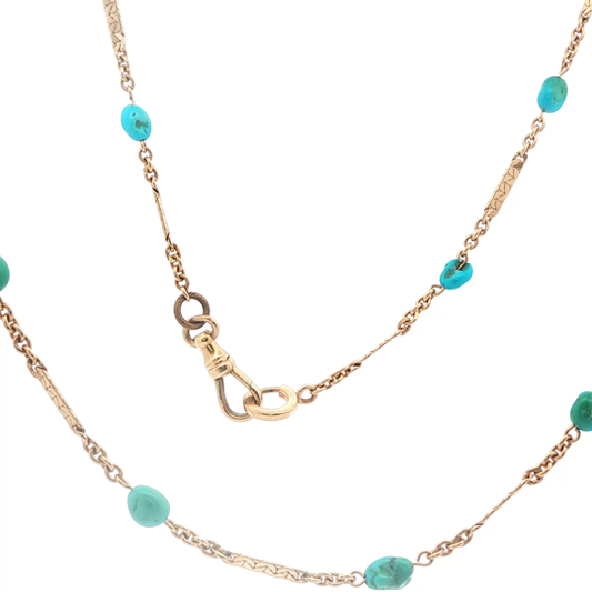 Antique Turquoise Bar and Cable Link Chain
