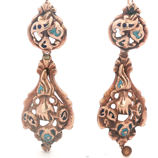 Georgian Day-Night Enamel Floral and Hand Earrings