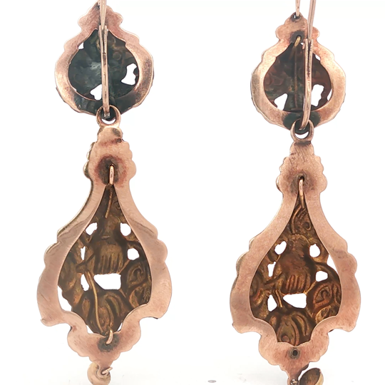 Georgian Day-Night Enamel Floral and Hand Earrings