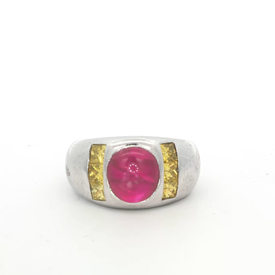 Vintage Flush Set Burmese Star Ruby Yellow Diamond Ring