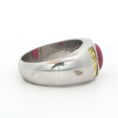 Vintage Flush Set Burmese Star Ruby Yellow Diamond Ring