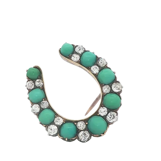 Victorian Turquoise and Diamond Horseshoe Brooch