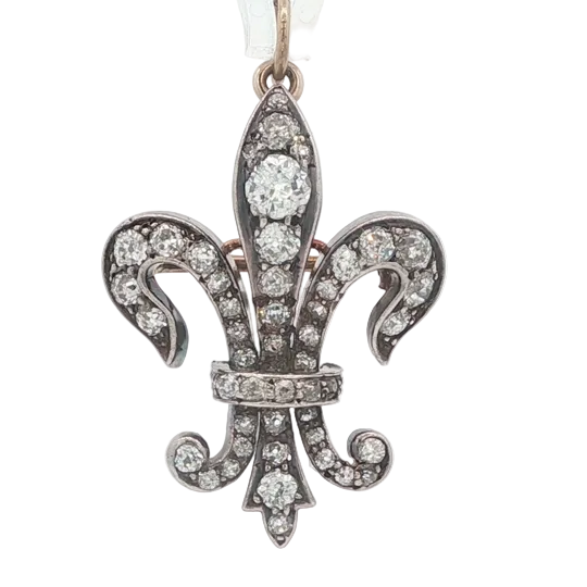 Victorian Fleur de Lis Diamond Brooch Pendant