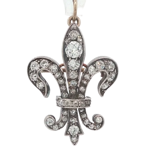 Victorian Fleur de Lis Diamond Brooch Pendant