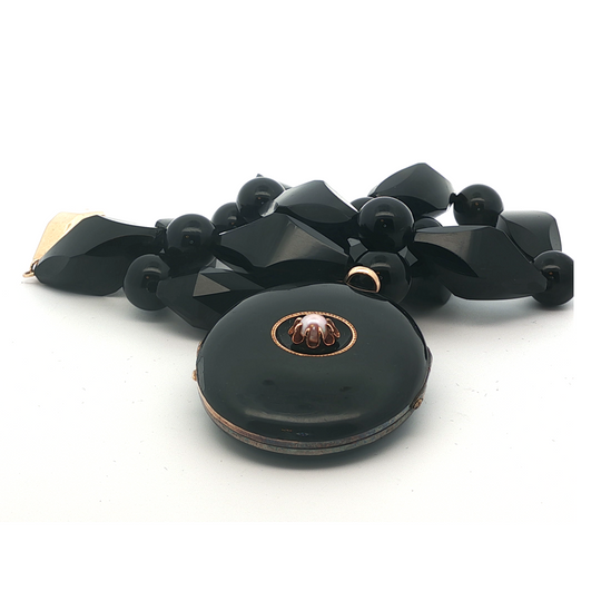 Antique Onyx and Pearl Chunky Chain Locket
