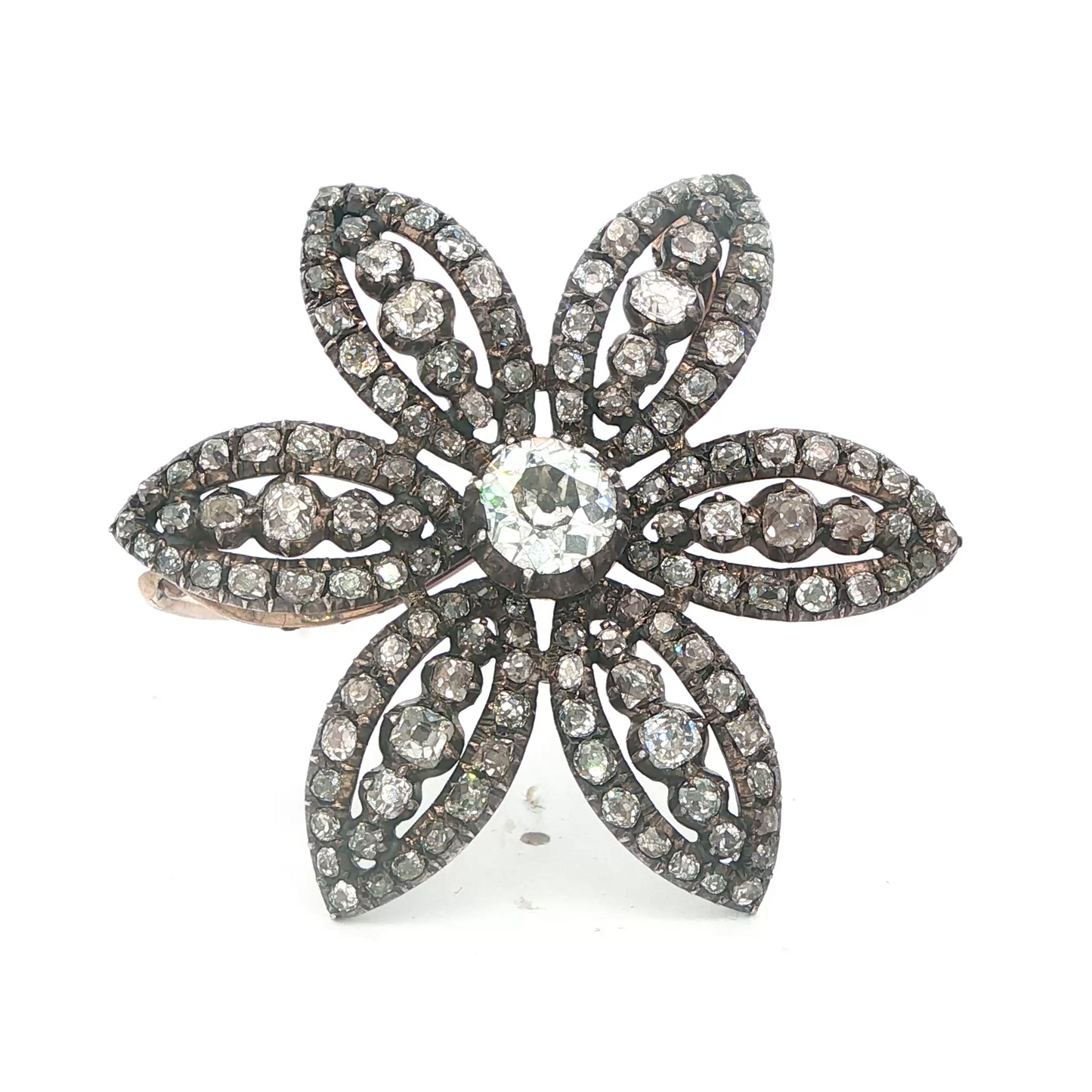 Georgian Diamond Cluster Flower Brooch