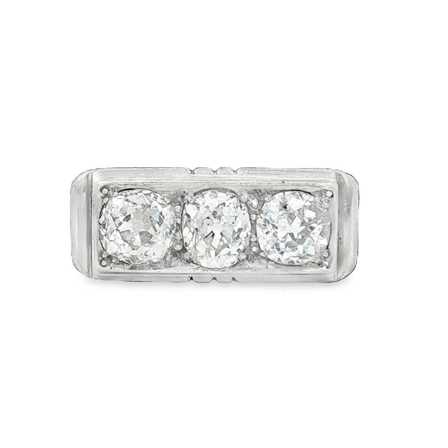 Three Stone Old Mine Cut Diamond Ring